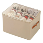 Foldbart skostativ med låg i grå, sort og beige til støvfri og opdelt skoopbevaring - Billede 2