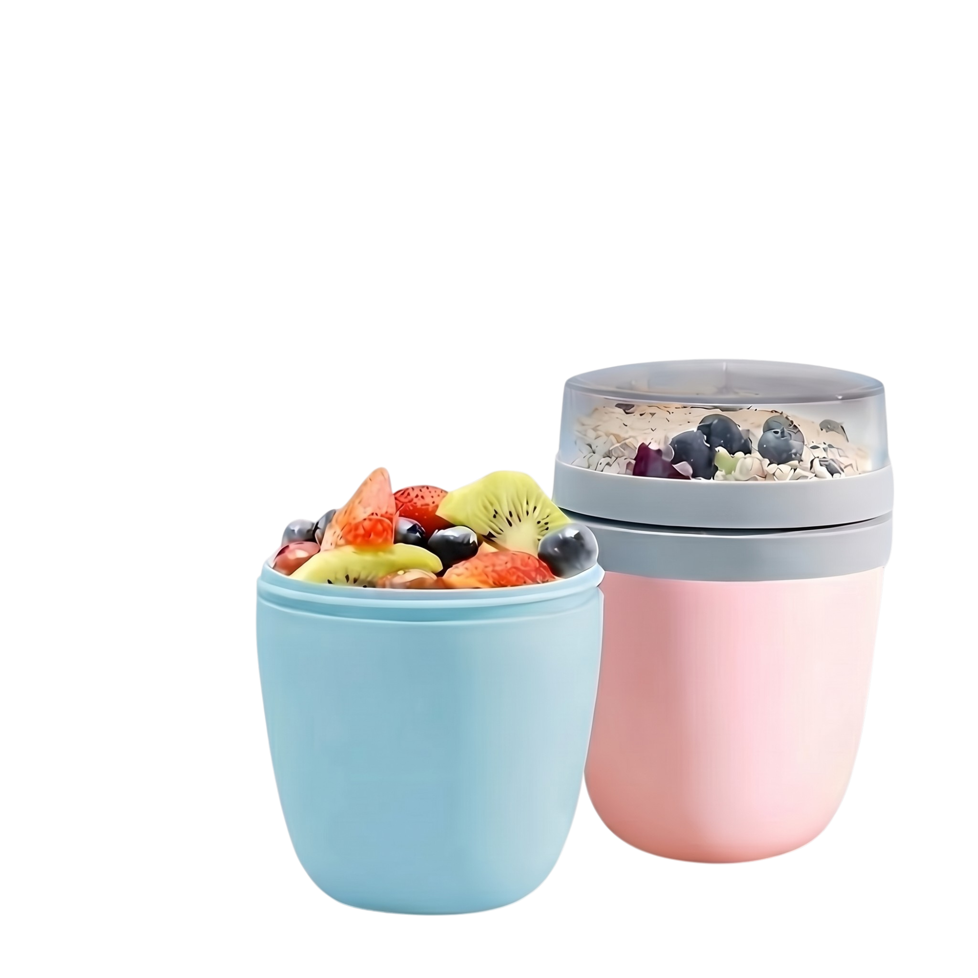 32614_enhanced_background Frokostkop til havregrød i pink, blå, hvid, grøn og sort med dobbelt låg og separat topbeholder - Billede 1