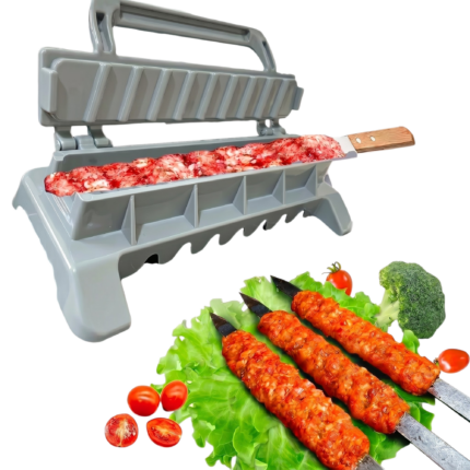 Foldbar form til kebabspyd til jævn formning af kød og ensartede grillspyd hjemme og udendørs