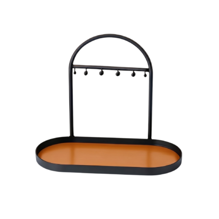 Nøgleholder i sort metal med bakke og kroge til organiseret nøgleopbevaring i entréen