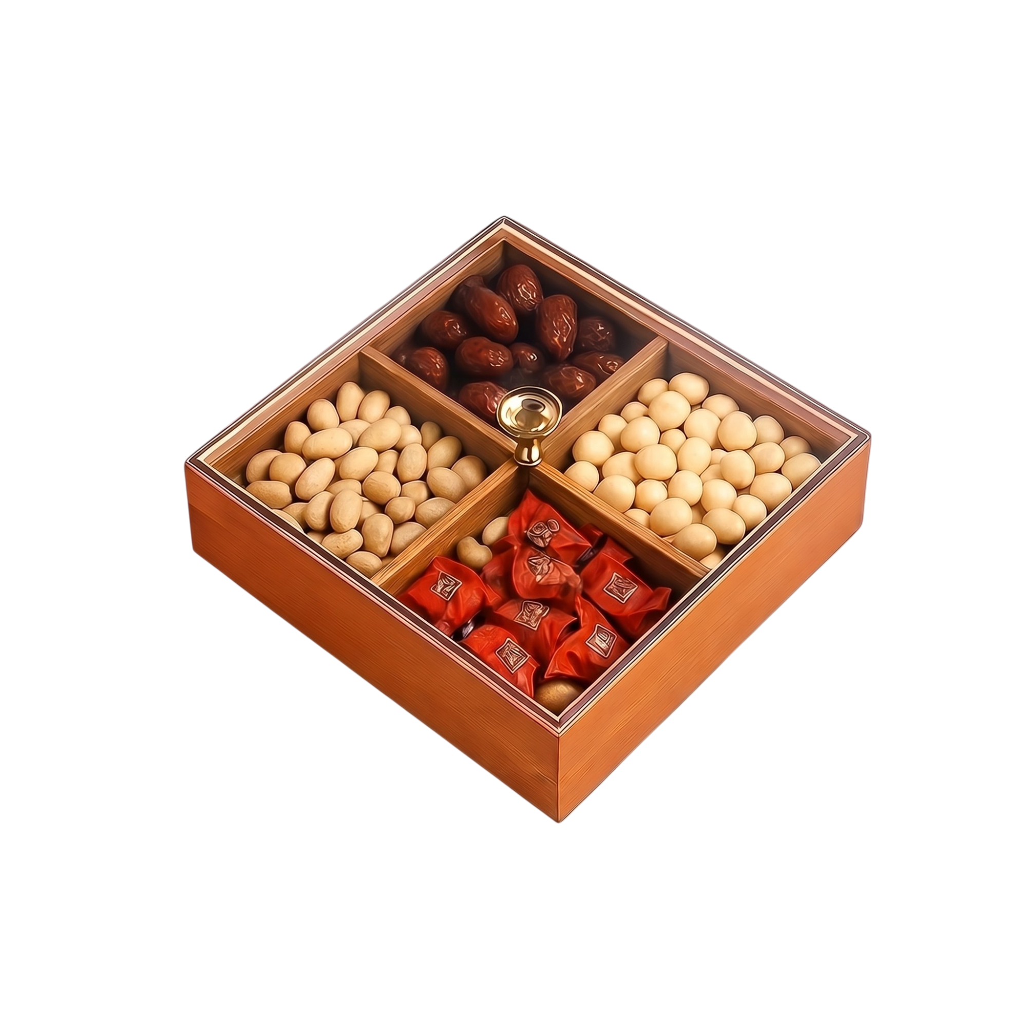 33717_enhanced_background Opbevaringsboks i træ med fire sektioner til snacks og organisering i rum - Billede 1
