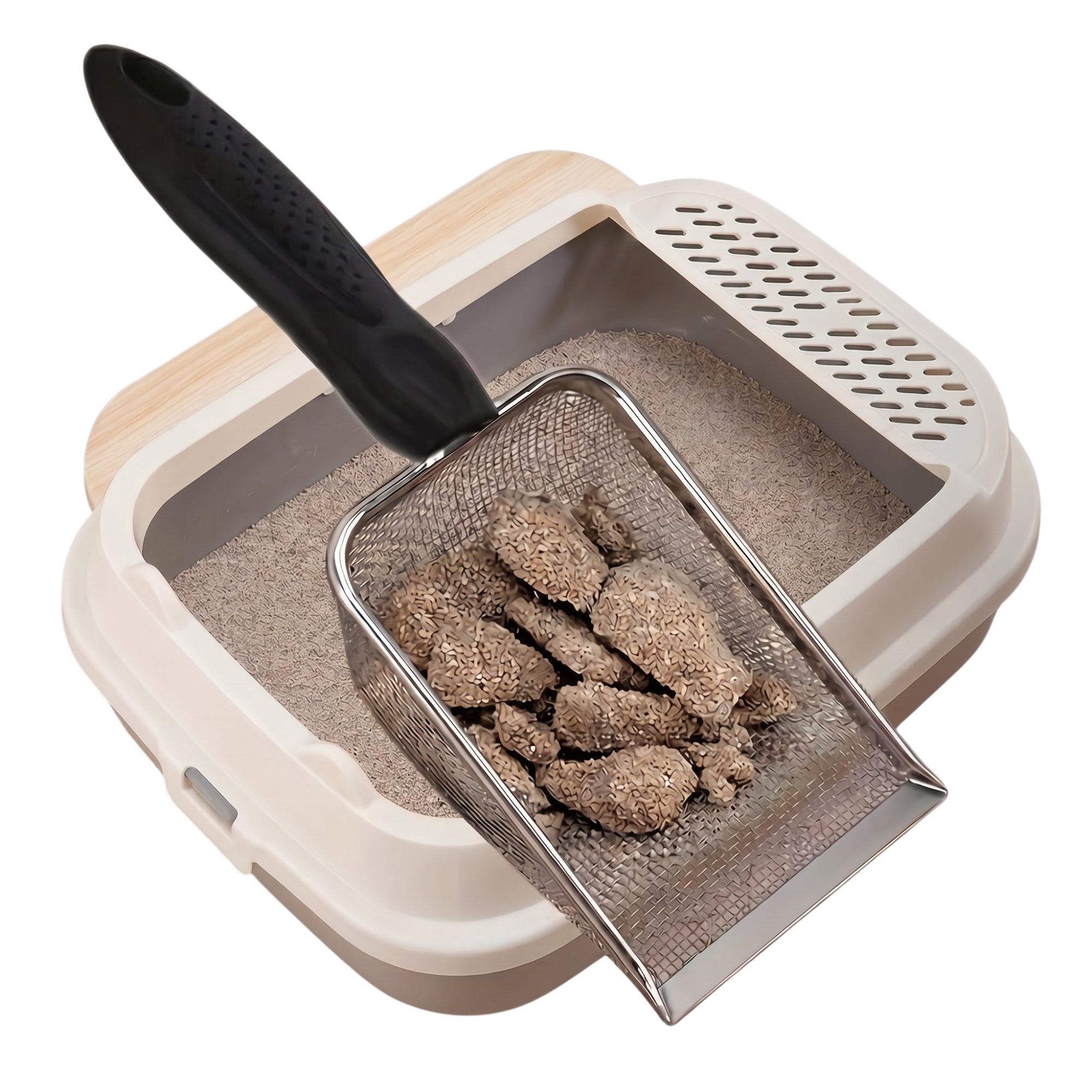 34112_enhanced_background Kattegrus skovl i rustfrit stål med ergonomisk håndtag til nem rengøring af kattebakken - Billede 1