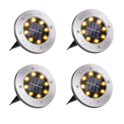 Solcellelamper til haven - 4 LED jordspyd med automatisk opladning og hvidt eller varmt lys
