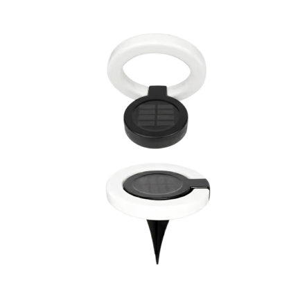 Solcellelamper til haven med moderne ringdesign og roligt lys til stier og uderum