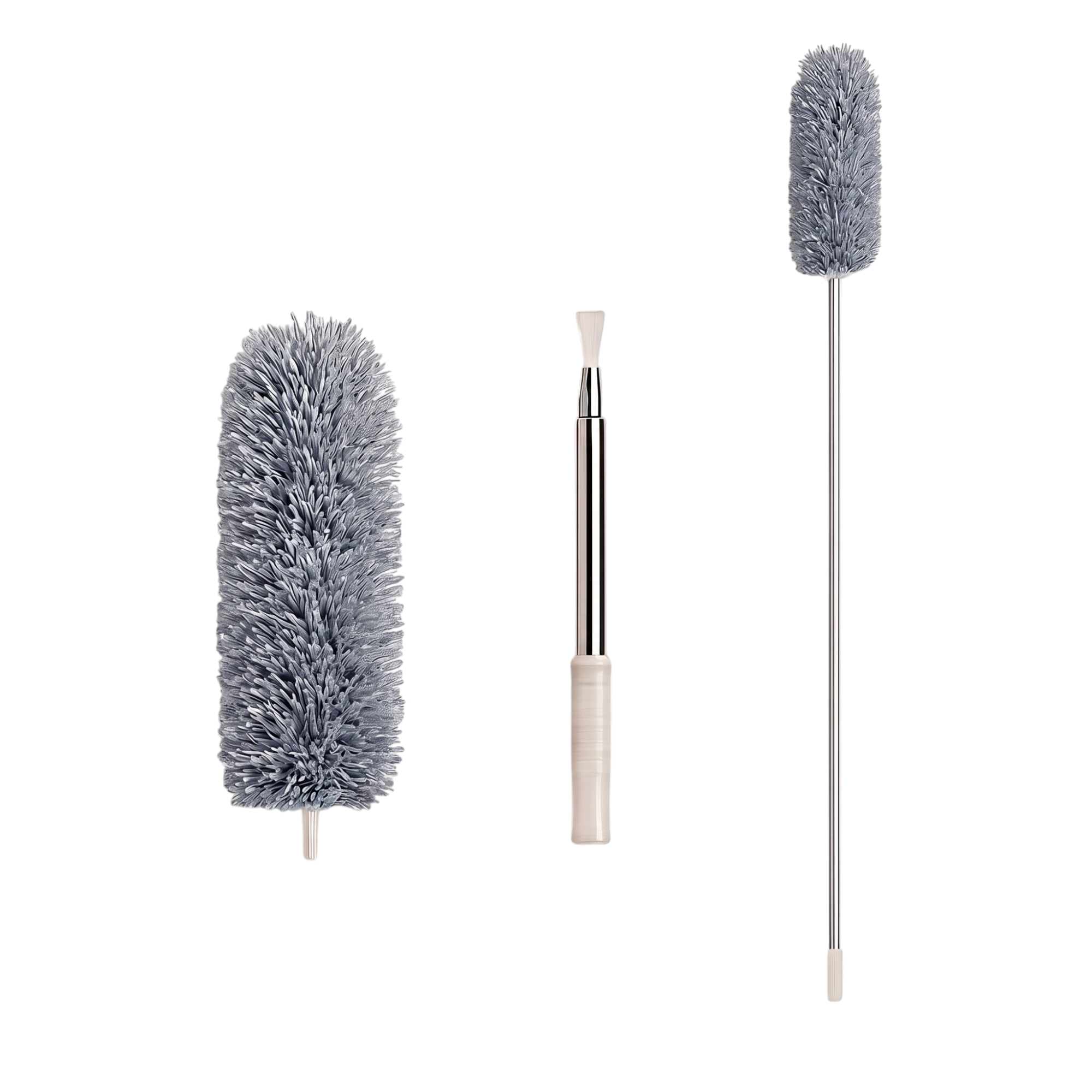34697_enhanced_background Støvfjerner med mikrofiber og teleskopskaft i grå og sølv til skånsom rengøring i højde og smalle områder - Billede 1