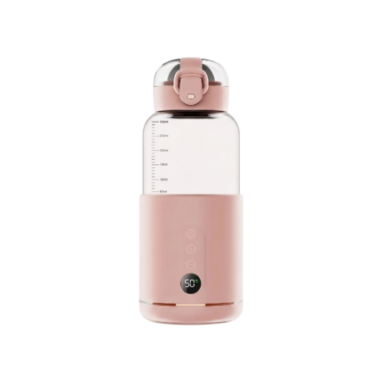 Flaskevarmer med temperaturstyring i hvid og pink med digitalt display til mælk og babymad