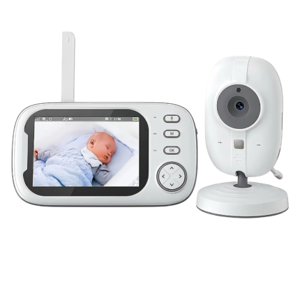 Babyalarm med kamera til visuel og lydmæssig overvågning med bærbar monitor og skærm