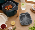 Silikoneform til airfryer med håndtag og rillet bund til opsamling af fedt og nemmere madlavning - Billede 2