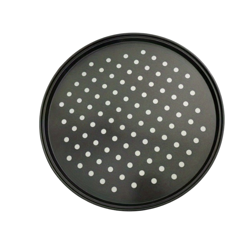 6dc80a213b614c959cb043cc26094199-goods Rund perforeret pizzaplade i kulstofstål med non-stick-belægning til ovn og grill
