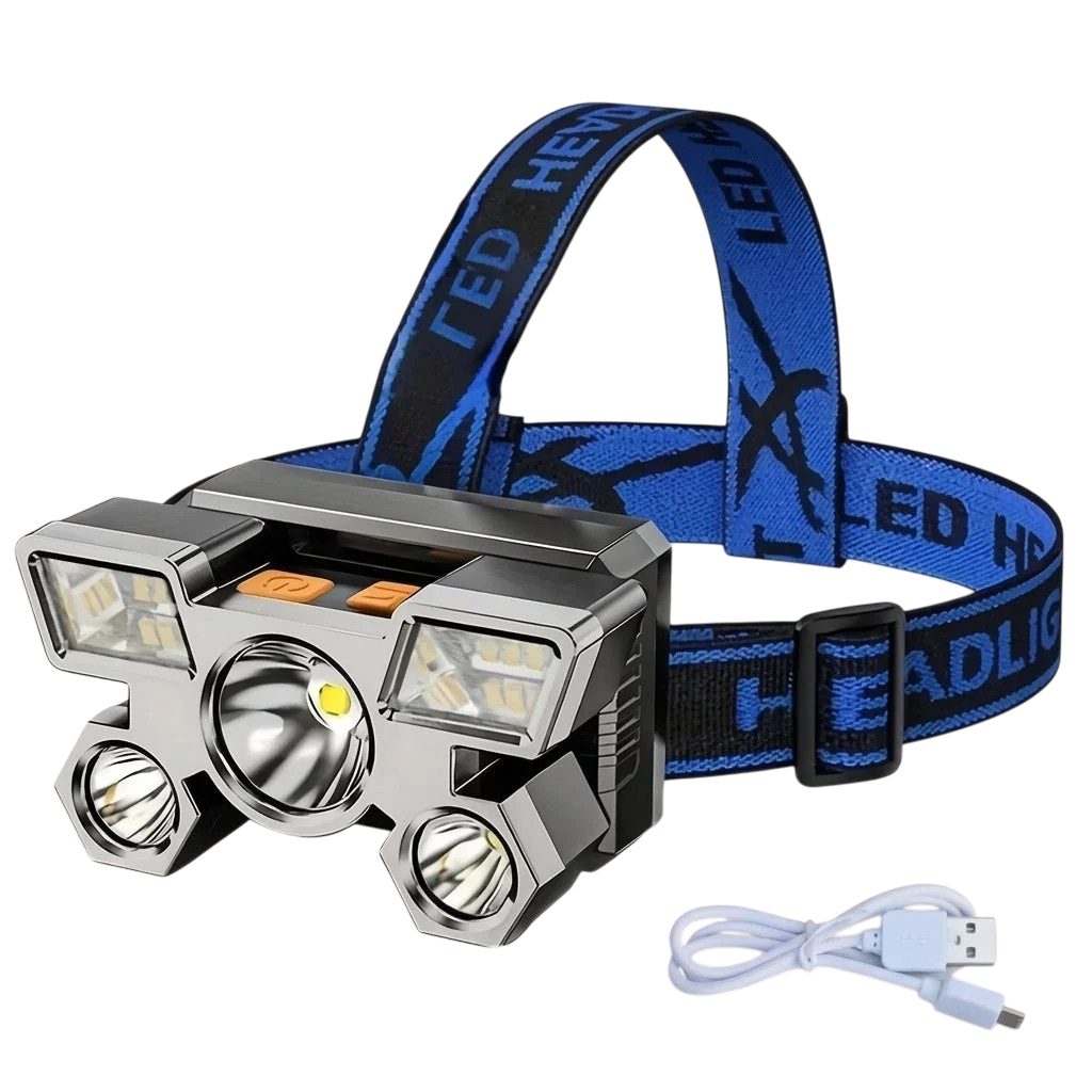 89d31775-5236-4675-9562-e40847a0d871 USB genopladelig pandelampe med 5 LED-lyskilder, justerbar vinkel og elastisk hovedrem - Billede 1