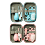 Babyplejesæt i blå og pink med etui til daglig hygiejne og samlet pleje