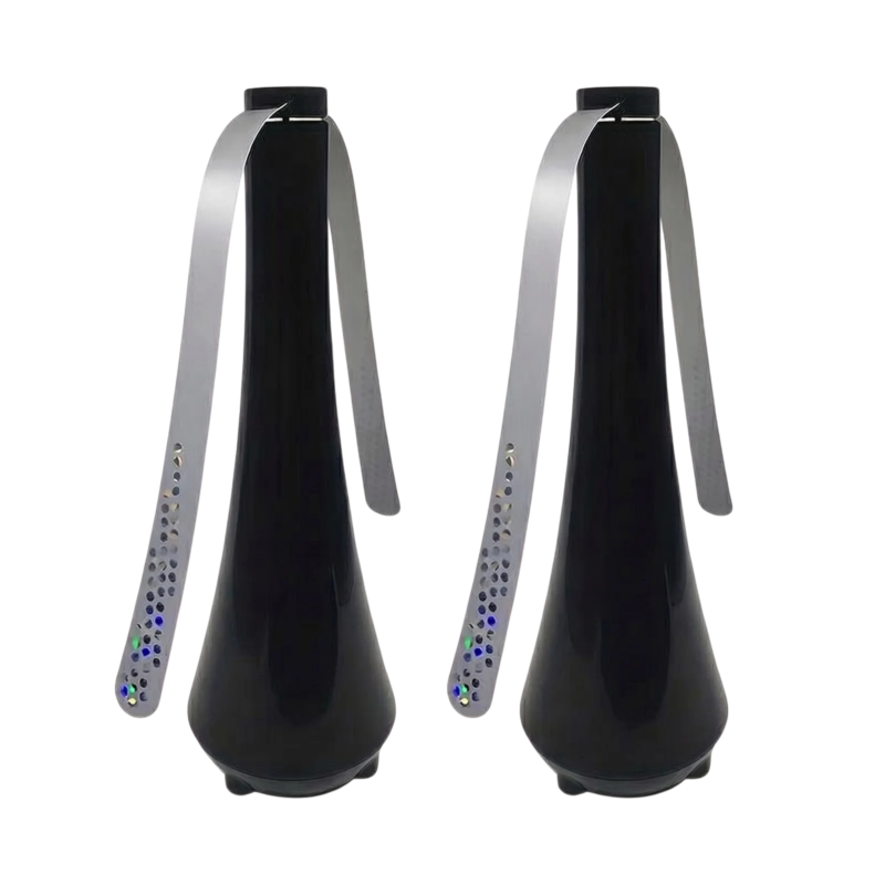Fluesmækker ventilator sort 2-pak til bord med stille drift og holografiske blade til madservering