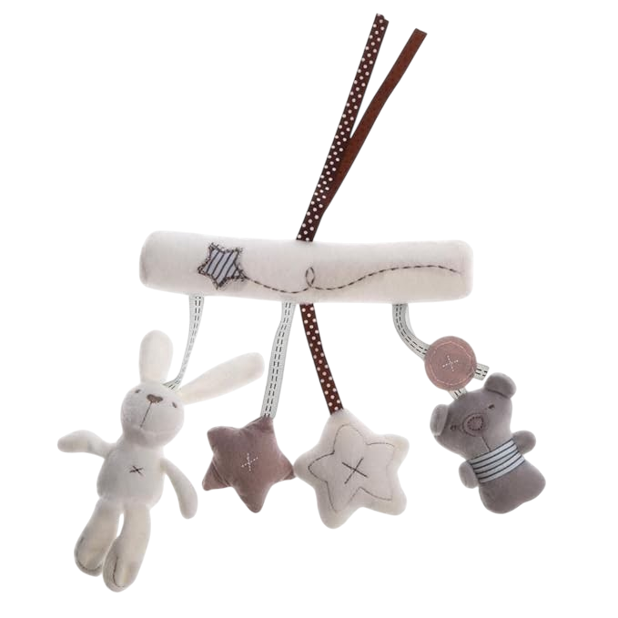 Uro til barnevogn med bløde figurer og visuel stimulering til baby på tur og under hvile