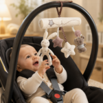 Uro til barnevogn med bløde figurer og visuel stimulering til baby på tur og under hvile - Billede 2