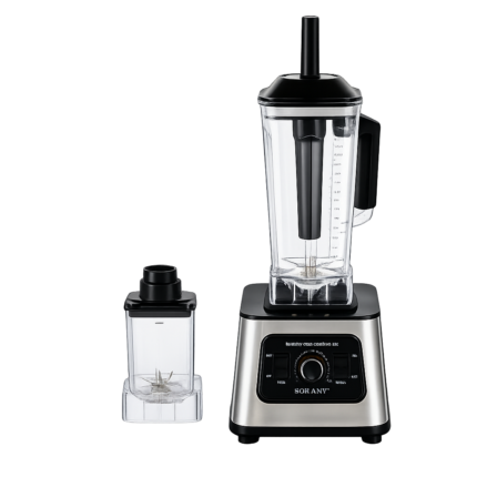 Blender med kande til smoothies og supper med låg, stamper og ekstra beholder til hurtig blending