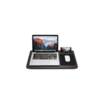 Bærbart laptopbord i mørkebrun og sort med musemåtte og håndledsstøtte til seng og sofa