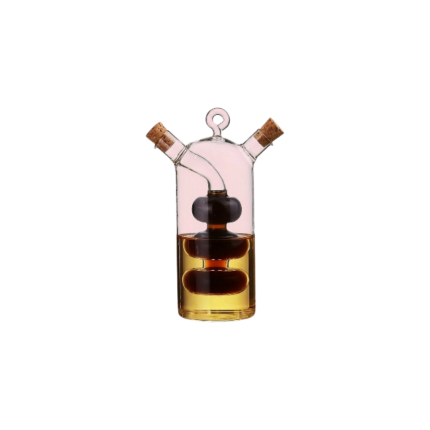Olie og eddike dispenser i glas med hældetud og korkprop til kontrolleret servering og madlavning