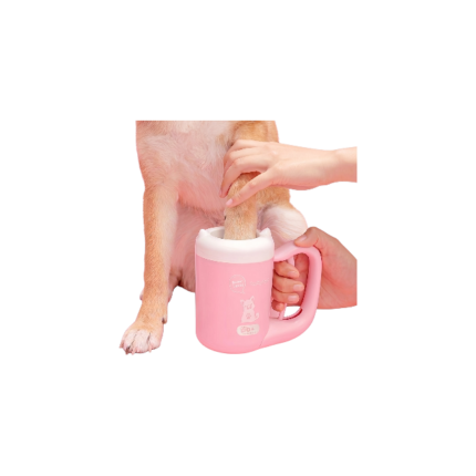 Hundepote renser i blå og pink med håndtag til skånsom og grundig rengøring af poter