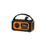 Nødradio med håndsving i mørkegrøn, sort og orange med solceller, lommelygte og powerbank - Billede 2