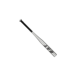 Baseballbat i aluminium i sølvfarvet, sort, rød og blå med slankt design og gummibelagt greb