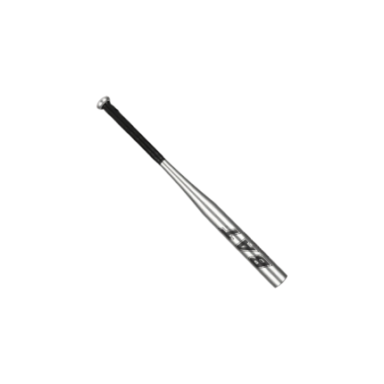 Baseballbat i aluminium i sølvfarvet, sort, rød og blå med slankt design og gummibelagt greb