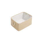 Opbevaringspose i stof - brun, beige og grå, foldbar med rebhåndtag og stiv form - Billede 3