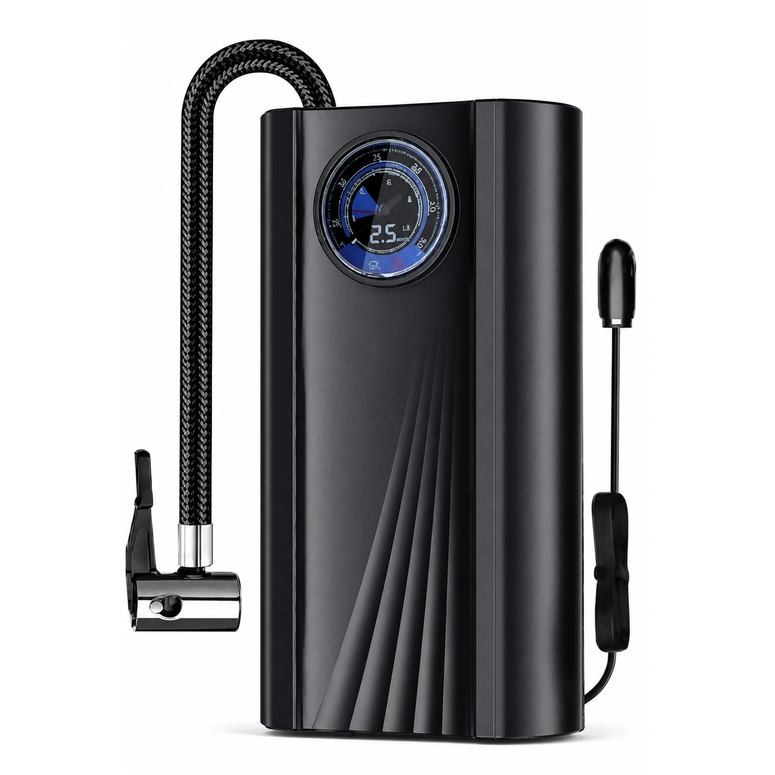 portable-air-pump-square Bærbar luftkompressor med digital LED-skærm, dæktryksmåler og USB-opladelig funktion til dæk - Billede 1