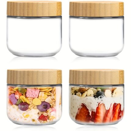 Overnight oats glas på 300 ml med bambuslåg til yoghurt og madopbevaring