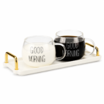 Morgenmadskrus i glas med hank og tekst – 2 stk.