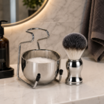 Stainless Steel Soap Tray and Brush Holder Set for Men's Close Shaving Kit - Billede 2
