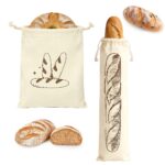 Sæt med to genanvendelige brødposer i kanvas med snørelukning til rundt brød og baguette