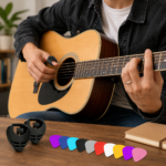 10 guitarplektre med 2 selvklæbende plekterholdere - Billede 2
