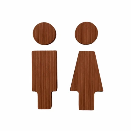 WC-skilt i træ med tydelig kønsindikation og stilrent design til toiletdør, 17 cm