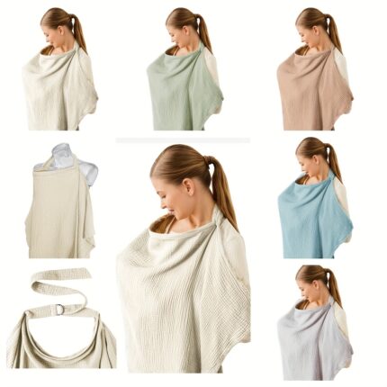 Multifunktionelt ammecover med åndbart strik, bred halsåbning og ponchoformet design