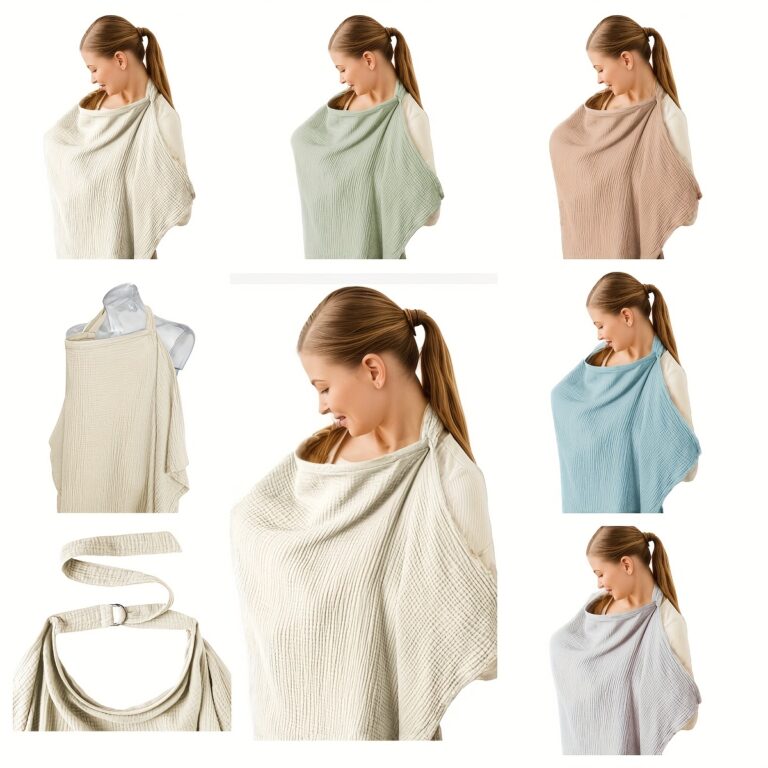 Multifunktionelt ammecover med åndbart strik, bred halsåbning og ponchoformet design