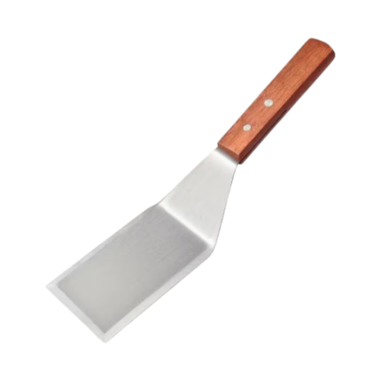 Stegespade i rustfrit stål med skrå kant og træhåndtag