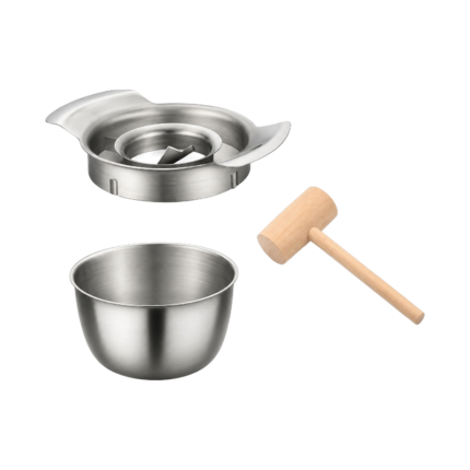 3-delt granatæbleudkerner i rustfrit stål med skål, separator og hammer