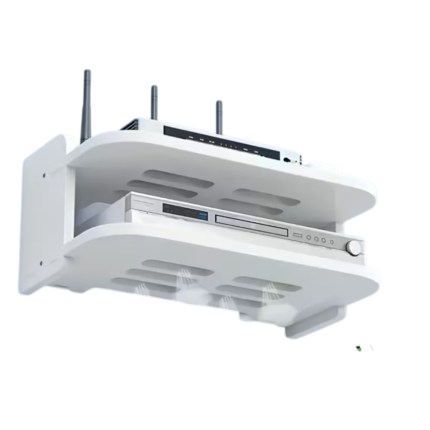 Vægmonteret hylde med to niveauer til router og TV-boks
