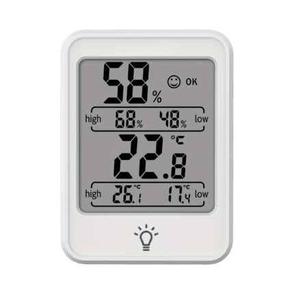 Digitalt termometer og hygrometer med baggrundslys og komfortindikator