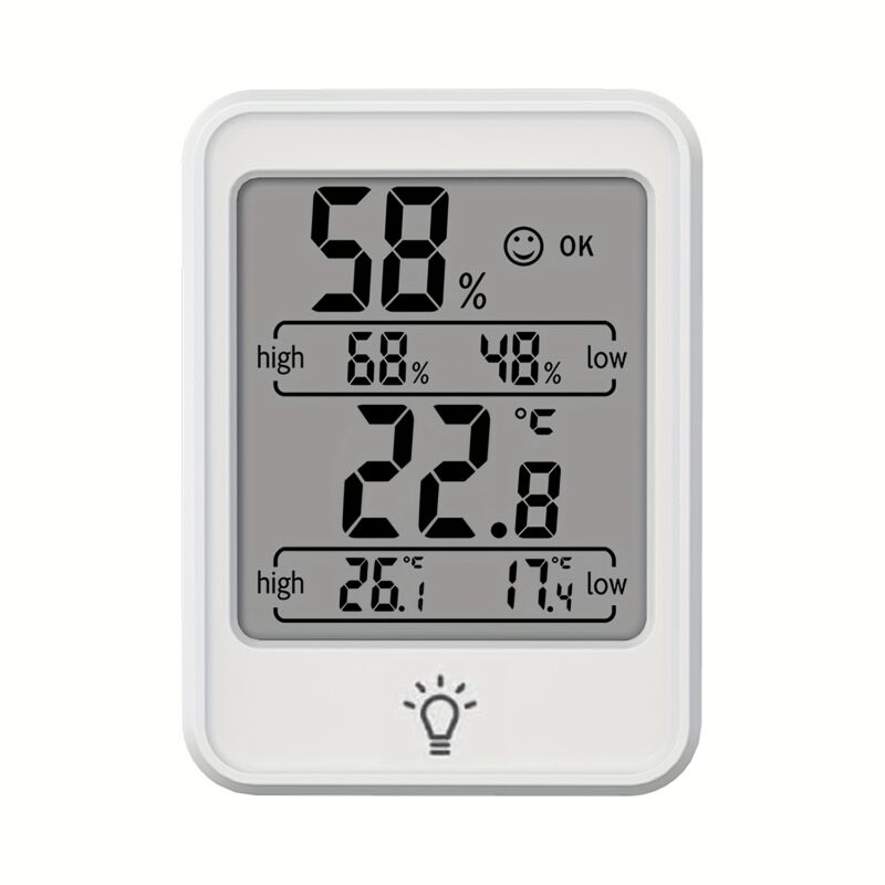 Digitalt termometer og hygrometer med baggrundslys og komfortindikator