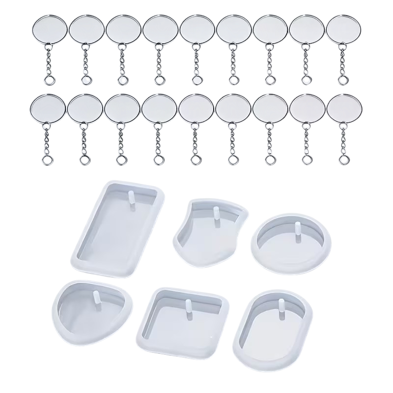 fa8c525d-0539-4ebd-98f3-4bbf1446b264 Silikoneforme til epoxy med nøgleringstilbehør i 24-delt DIY-sæt