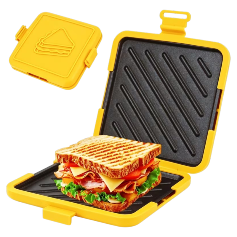 transparent (2) Toastie sandwichmaker til mikrobølgeovn med aftagelige rillede grillplader