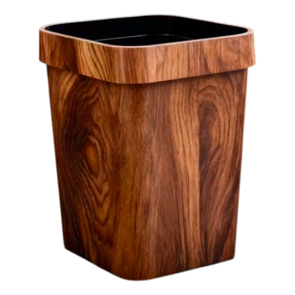 Åben skraldespand med trykring, tekstureret overflade og skjult affaldspose