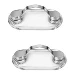 To magnetiske brilleholdere til tøj med metalbøjle, plastbase og magnetisk bagdel