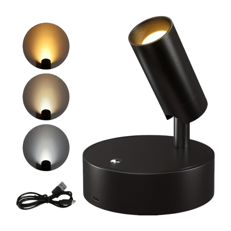 transparent (7) Genopladelig magnetisk LED-spot med touchstyring, rund base og justerbart lampehoved