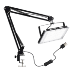 Justerbar LED-arbejdslampe med bordklemme, leddelt arm og USB-stik
